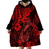 Hawaii Fish Hook Wearable Blanket Hoodie Hibiscus Hawaii Tribal Tattoo Red Version - Wonder Print Shop
