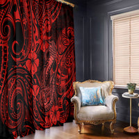 Hawaii Fish Hook Window Curtain Hibiscus Hawaii Tribal Tattoo Red Version - Wonder Print Shop