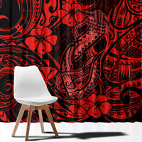Hawaii Fish Hook Window Curtain Hibiscus Hawaii Tribal Tattoo Red Version - Wonder Print Shop