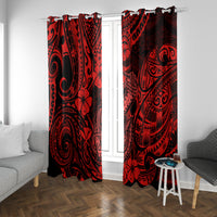 Hawaii Fish Hook Window Curtain Hibiscus Hawaii Tribal Tattoo Red Version - Wonder Print Shop