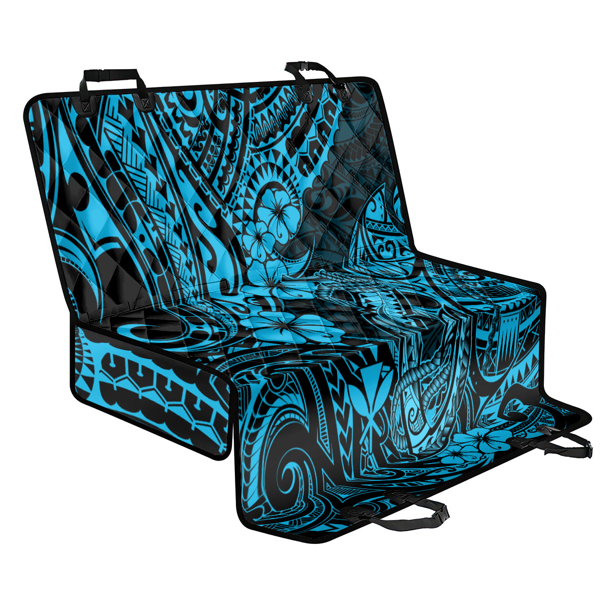 Hawaii Fish Hook Back Car Seat Cover Hibiscus Hawaii Tribal Tattoo Sky Blue Version - Wonder Print Shop