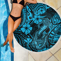 Hawaii Fish Hook Beach Blanket Hibiscus Hawaii Tribal Tattoo Sky Blue Version - Wonder Print Shop