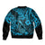 Hawaii Fish Hook Bomber Jacket Hibiscus Hawaii Tribal Tattoo Sky Blue Version - Wonder Print Shop