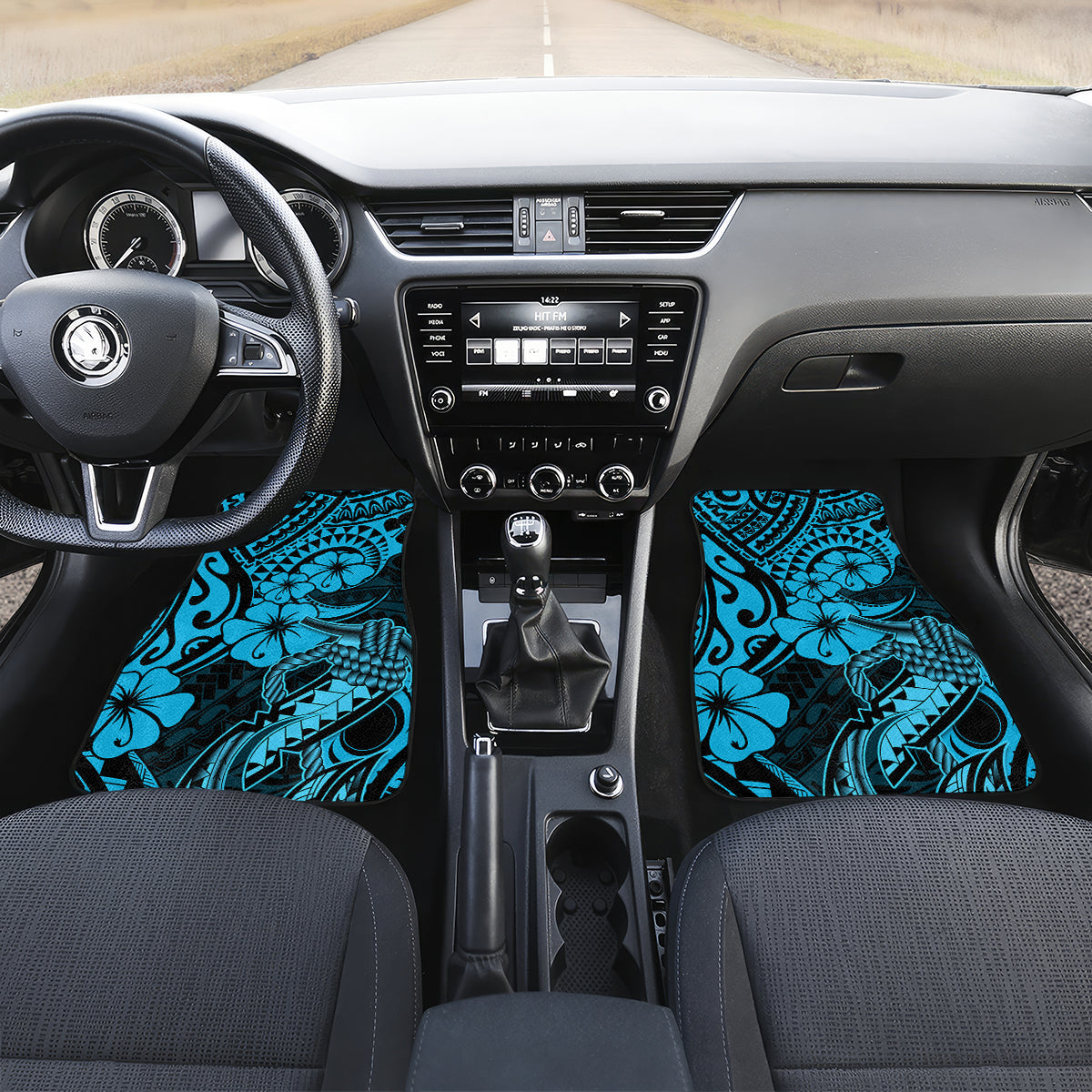 Hawaii Fish Hook Car Mats Hibiscus Hawaii Tribal Tattoo Sky Blue Version - Wonder Print Shop