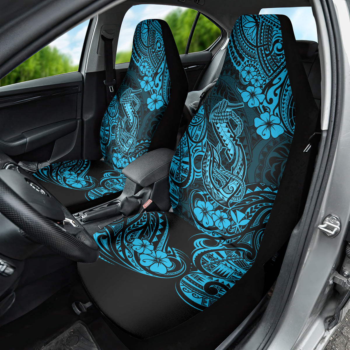Hawaii Fish Hook Car Seat Cover Hibiscus Hawaii Tribal Tattoo Sky Blue Version - Wonder Print Shop