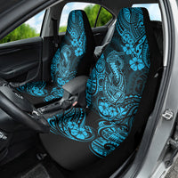 Hawaii Fish Hook Car Seat Cover Hibiscus Hawaii Tribal Tattoo Sky Blue Version - Wonder Print Shop