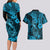 Hawaii Fish Hook Couples Matching Long Sleeve Bodycon Dress and Hawaiian Shirt Hibiscus Hawaii Tribal Tattoo Sky Blue Version - Wonder Print Shop