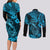 Hawaii Fish Hook Couples Matching Long Sleeve Bodycon Dress and Long Sleeve Button Shirts Hibiscus Hawaii Tribal Tattoo Sky Blue Version - Wonder Print Shop