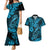 Hawaii Fish Hook Couples Matching Mermaid Dress and Hawaiian Shirt Hibiscus Hawaii Tribal Tattoo Sky Blue Version - Wonder Print Shop