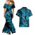 Hawaii Fish Hook Couples Matching Mermaid Dress and Hawaiian Shirt Hibiscus Hawaii Tribal Tattoo Sky Blue Version - Wonder Print Shop