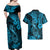 Hawaii Fish Hook Couples Matching Off Shoulder Maxi Dress and Hawaiian Shirt Hibiscus Hawaii Tribal Tattoo Sky Blue Version - Wonder Print Shop