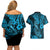 Hawaii Fish Hook Couples Matching Off Shoulder Short Dress and Hawaiian Shirt Hibiscus Hawaii Tribal Tattoo Sky Blue Version - Wonder Print Shop