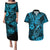 Hawaii Fish Hook Couples Matching Puletasi Dress and Hawaiian Shirt Hibiscus Hawaii Tribal Tattoo Sky Blue Version - Wonder Print Shop