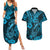 Hawaii Fish Hook Couples Matching Summer Maxi Dress and Hawaiian Shirt Hibiscus Hawaii Tribal Tattoo Sky Blue Version - Wonder Print Shop