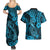 Hawaii Fish Hook Couples Matching Summer Maxi Dress and Hawaiian Shirt Hibiscus Hawaii Tribal Tattoo Sky Blue Version - Wonder Print Shop