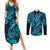 Hawaii Fish Hook Couples Matching Summer Maxi Dress and Long Sleeve Button Shirts Hibiscus Hawaii Tribal Tattoo Sky Blue Version - Wonder Print Shop