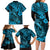Hawaii Fish Hook Family Matching Long Sleeve Bodycon Dress and Hawaiian Shirt Hibiscus Hawaii Tribal Tattoo Sky Blue Version - Wonder Print Shop