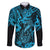Hawaii Fish Hook Family Matching Long Sleeve Bodycon Dress and Hawaiian Shirt Hibiscus Hawaii Tribal Tattoo Sky Blue Version - Wonder Print Shop