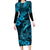Hawaii Fish Hook Family Matching Long Sleeve Bodycon Dress and Hawaiian Shirt Hibiscus Hawaii Tribal Tattoo Sky Blue Version - Wonder Print Shop