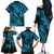 Hawaii Fish Hook Family Matching Off Shoulder Long Sleeve Dress and Hawaiian Shirt Hibiscus Hawaii Tribal Tattoo Sky Blue Version - Wonder Print Shop