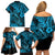 Hawaii Fish Hook Family Matching Off Shoulder Short Dress and Hawaiian Shirt Hibiscus Hawaii Tribal Tattoo Sky Blue Version - Wonder Print Shop