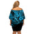 Hawaii Fish Hook Family Matching Off Shoulder Short Dress and Hawaiian Shirt Hibiscus Hawaii Tribal Tattoo Sky Blue Version - Wonder Print Shop