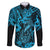 Hawaii Fish Hook Family Matching Puletasi Dress and Hawaiian Shirt Hibiscus Hawaii Tribal Tattoo Sky Blue Version - Wonder Print Shop