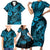 Hawaii Fish Hook Family Matching Short Sleeve Bodycon Dress and Hawaiian Shirt Hibiscus Hawaii Tribal Tattoo Sky Blue Version - Wonder Print Shop