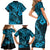 Hawaii Fish Hook Family Matching Short Sleeve Bodycon Dress and Hawaiian Shirt Hibiscus Hawaii Tribal Tattoo Sky Blue Version - Wonder Print Shop