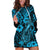 Hawaii Fish Hook Hoodie Dress Hibiscus Hawaii Tribal Tattoo Sky Blue Version - Wonder Print Shop