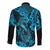 Hawaii Fish Hook Long Sleeve Button Shirt Hibiscus Hawaii Tribal Tattoo Sky Blue Version - Wonder Print Shop