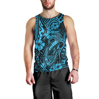 Hawaii Fish Hook Men Tank Top Hibiscus Hawaii Tribal Tattoo Sky Blue Version - Wonder Print Shop
