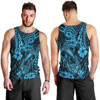 Hawaii Fish Hook Men Tank Top Hibiscus Hawaii Tribal Tattoo Sky Blue Version - Wonder Print Shop