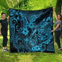Hawaii Fish Hook Quilt Hibiscus Hawaii Tribal Tattoo Sky Blue Version - Wonder Print Shop