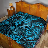 Hawaii Fish Hook Quilt Hibiscus Hawaii Tribal Tattoo Sky Blue Version - Wonder Print Shop