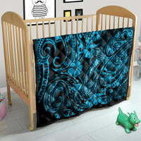 Hawaii Fish Hook Quilt Hibiscus Hawaii Tribal Tattoo Sky Blue Version - Wonder Print Shop