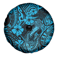 Hawaii Fish Hook Spare Tire Cover Hibiscus Hawaii Tribal Tattoo Sky Blue Version - Wonder Print Shop