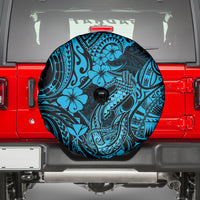 Hawaii Fish Hook Spare Tire Cover Hibiscus Hawaii Tribal Tattoo Sky Blue Version - Wonder Print Shop