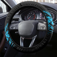 Hawaii Fish Hook Steering Wheel Cover Hibiscus Hawaii Tribal Tattoo Sky Blue Version - Wonder Print Shop