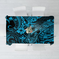 Hawaii Fish Hook Tablecloth Hibiscus Hawaii Tribal Tattoo Sky Blue Version - Wonder Print Shop