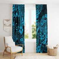 Hawaii Fish Hook Window Curtain Hibiscus Hawaii Tribal Tattoo Sky Blue Version - Wonder Print Shop