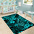 Hawaii Fish Hook Area Rug Hibiscus Hawaii Tribal Tattoo Turquoise Version - Wonder Print Shop