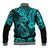 Hawaii Fish Hook Baseball Jacket Hibiscus Hawaii Tribal Tattoo Turquoise Version - Wonder Print Shop