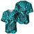 Hawaii Fish Hook Baseball Jersey Hibiscus Hawaii Tribal Tattoo Turquoise Version - Wonder Print Shop