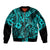 Hawaii Fish Hook Bomber Jacket Hibiscus Hawaii Tribal Tattoo Turquoise Version - Wonder Print Shop