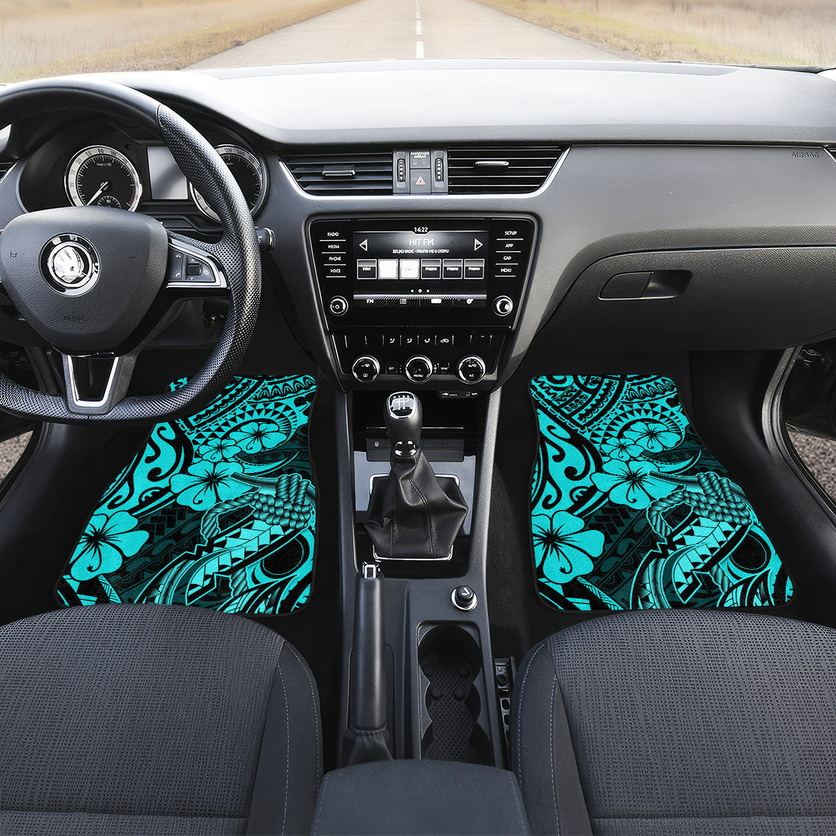 Hawaii Fish Hook Car Mats Hibiscus Hawaii Tribal Tattoo Turquoise Version - Wonder Print Shop