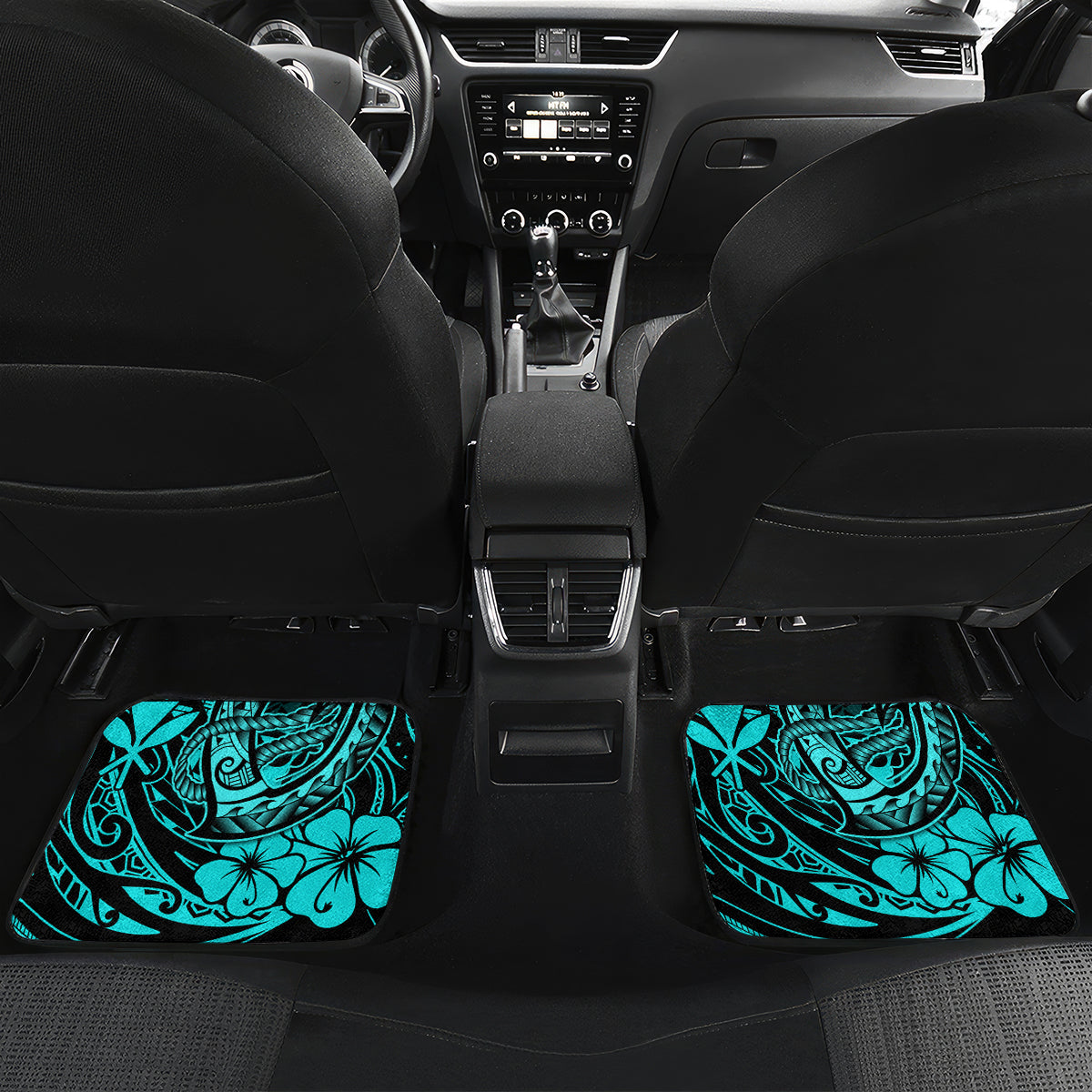 Hawaii Fish Hook Car Mats Hibiscus Hawaii Tribal Tattoo Turquoise Version - Wonder Print Shop