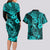 Hawaii Fish Hook Couples Matching Long Sleeve Bodycon Dress and Hawaiian Shirt Hibiscus Hawaii Tribal Tattoo Turquoise Version - Wonder Print Shop
