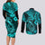 Hawaii Fish Hook Couples Matching Long Sleeve Bodycon Dress and Long Sleeve Button Shirts Hibiscus Hawaii Tribal Tattoo Turquoise Version - Wonder Print Shop