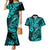 Hawaii Fish Hook Couples Matching Mermaid Dress and Hawaiian Shirt Hibiscus Hawaii Tribal Tattoo Turquoise Version - Wonder Print Shop
